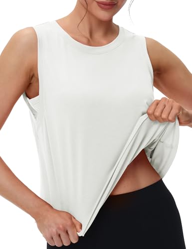 MAGCOMSEN Women's Workout Tank Tops Crop Sleeveless Athletic Moisture Wicking Loose Fit Summer Shirt4