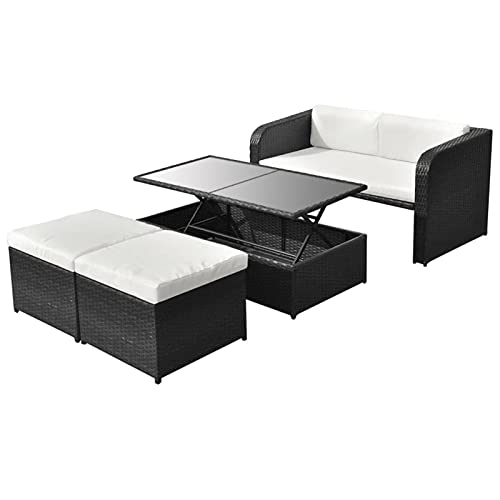 4-TLG. Garten-Lounge-Set mit Auflagen Poly Rattan Schwarz Möbelsets Lounge...