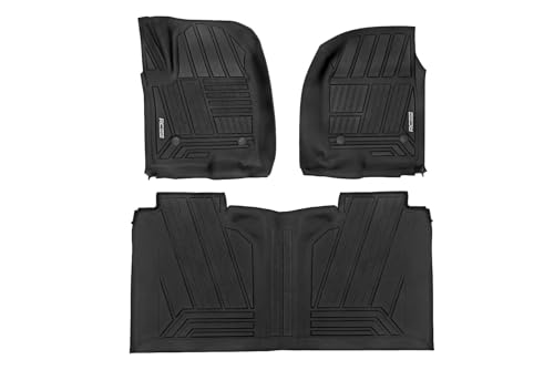 Rough Country Flex-Fit Floor Mats for Chevy Silverado & GMC Sierra 1500/2500HD/3500HD (2019-2026) Crew Cab - Front & Rear Set All-Weather Non-Slip TPE Liners w/Spill Saver Lip