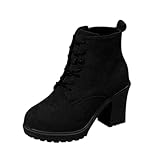Damen-Motorradstiefel, Übergröße, britischer runder Zehenbereich, mittelhoher Absatz, dicker Absatz, Lederstiefel, Schwarz , 39.5 EU