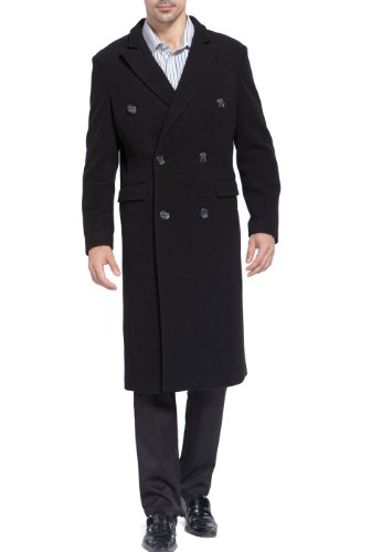 BGSD Men Josh Cashmere Wool Blend Double Breasted Long Walking Pea Coat (Also available in Big and Tall and Short)