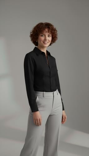 Image of modny Women Formal Cotton Shirt | Full Sleeve Regular Fit with V-Shape Collar | Stylish Casual & Office Wear Shirt | Available in Plus Sizes