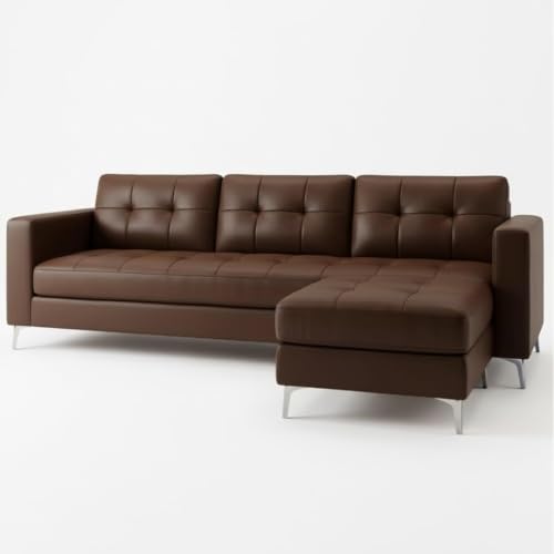 Image of CASASTYLE Creamoy 4 Seater L Shape Sofa Set with Movable Ottoman | Flexible Left or Right Layout | Premium Leatherette | Soft Touch Seating | Ideal Sofa for Living Room (Dark Brown Color)