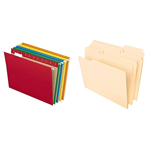Pendaflex Hanging File Folders, Letter Size, Assorted Colors, 1/5-Cut Adjustable Tabs, 25 Per Box & File Folders, 8-1/2%22 x 11%22, Classic Manila, 1/3-Cut Tabs in Left, Right, 100 Per Box