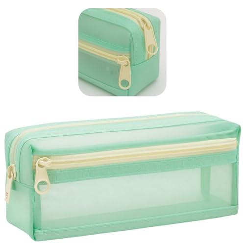 Estojo Escolar 2 Divisoria de Nylon Grande Transparente Organizador Material Lápis Caneta Borracha Papelaria Fofa Compartimento Fecho Metalico Volta as Aulas Box Necessaire Menino Menina Unissex