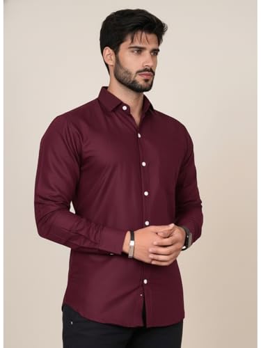 Image of Full Sleeve Black Formal Shirt for Men Cotton Regular Fit Casual - Pure Premium Branded Shirts for Men Formal Stylish Slim Plain Solid Man Wear as Office and Party