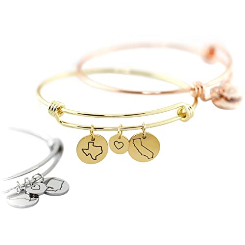 Personalized Bracelet Long Distance Relationship Gift Best Friend Gift BFF Anniversary Gift for Her States Jewelry - ABR-C-LDS
