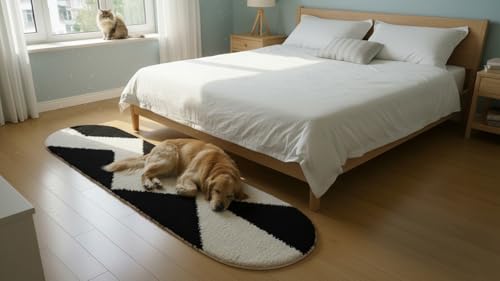 Image of Fluffy Silky Micro Fiber Polyster Carpet /Runner for Bedroom, Study Room, Playing Room, Guest Room ETC. 2x5 Feet, (Black and Ivory Chevron Pattern)