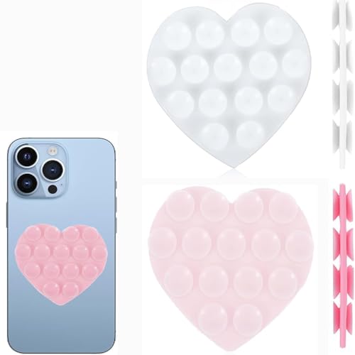 Wxinsheng Ventosas para Teléfono Móvil En Forma De Corazón,2 Piezas Soporte para Teléfono Móvil Ventosa de Corazón Rosa,Ventosas De Silicona De Doble Cara,Accesorios para Celular