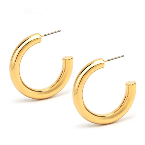 Czjewelry 18K Gold Colored Lightweight Chunky Open Hoops High Polished | Gold Hoop Earrings for Women Girls (Style 2)