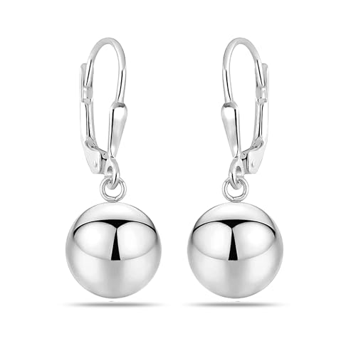 LeCalla Sterling Silver Drop Ball Earrings for Women's Lightweight Classic Leverback Round Bead Ball Drop Dangle Earrings