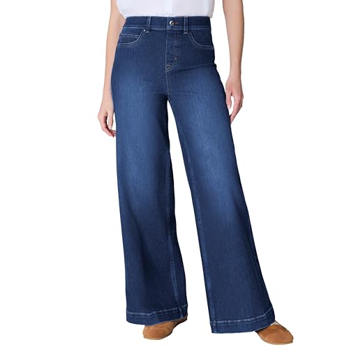 SPANX SPANXshape Original EveryWear Wide Leg Jeans - Core Shaping for Women - High-Rise - Pull-On Denim - Authentic Blue - Medium