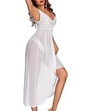Avidlove Wedding White Sexy Lingerie Long Lace Babydoll Mesh Chemise Nightdress