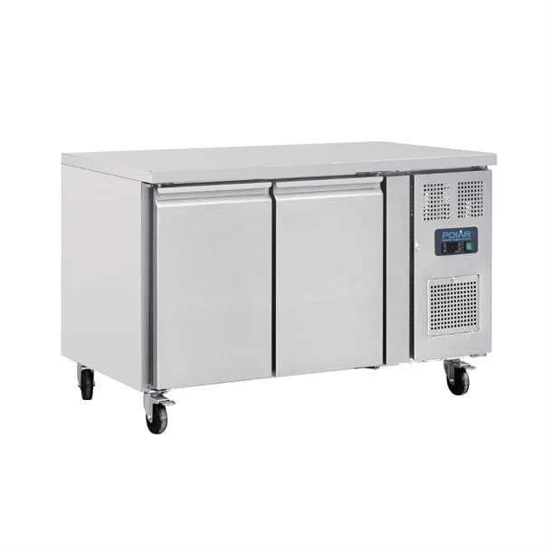 Polar Double Door Counter Fridge U-Series, Stainless Steel, 282Ltr, 282 Ltr | Optimises busy commercial kitchen space with reliable cooling, keeping fresh ingredients chilled and close to hand.