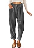 Onsoyours Damen Gerade Geschnittene Cordhose Elastische Taille Corduroy Hose Solid Damen Hohe Taille Wide Leg Pants Straight Casual Baggy Hose mit Taschen Dunkelgrau S