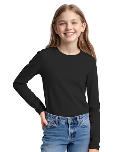 Image of KEREDA Girls Long Sleeve Shirts Cotton T-Shirts Basic Tees for Kids Tops