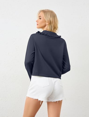 Image of Ythomm Womens Ruffle Collar Cropped Cardigans Button Down Open Front Long Sleeve Knit Sweater Jackets Casual Solid Fall Tops