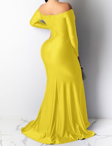 Image of Womens Off Shoulder Sexy V Neck High Split Long Maxi Dress, Formal Cocktail Party Evening Gown Mermaid Dress