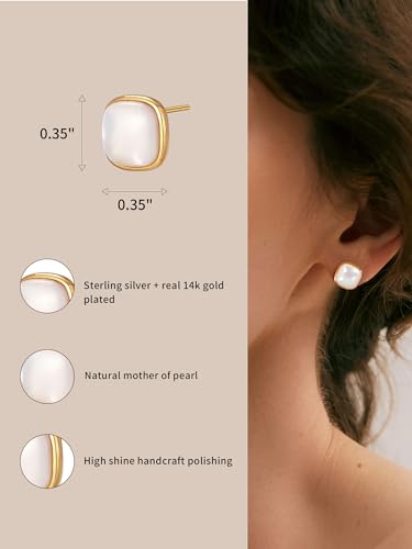 S.Leaf Mother of Pearl Stud Earrings for Women Sterling Silver Minimalism Round I Heart I Square I Oval Shell Stud Earrings Best Friend Birthday Gifts for Women Trend Siser Mom Wife Womens Her Friend Party4