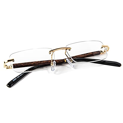 Street Knitted Men's Women's Rimless Narrow Rectangle Luxury Vintage Retro 90's Gold Frame Designer Clear Lens Eye Glasses Unisex Woodgrain Arm Square Trendy Fashion Hip Hop Glasses4