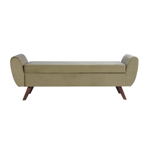 Image of HomePop 60 inch Modern Storage Bench with Wood Legs - Light Sage Green Velvet