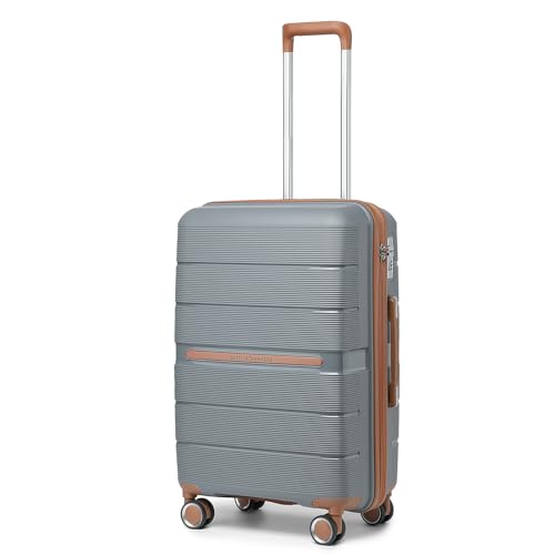 British Traveller Valise Moyenne Taille Valises Soute 69 Liters, Rigide Trolley en Polypropylène à 4 roulettes et Serrure TSA, 66x43.3x28.5 cm (Gris)
