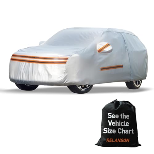 RELANSON Thicken Car Cover Waterproof All Weather -Full Exterior Covers for Outdoor- Rain Snow Sun Uv Hail Protection -with Driver Door Zipper- for Pickup SUV Sedan- S5(See Size Chart)