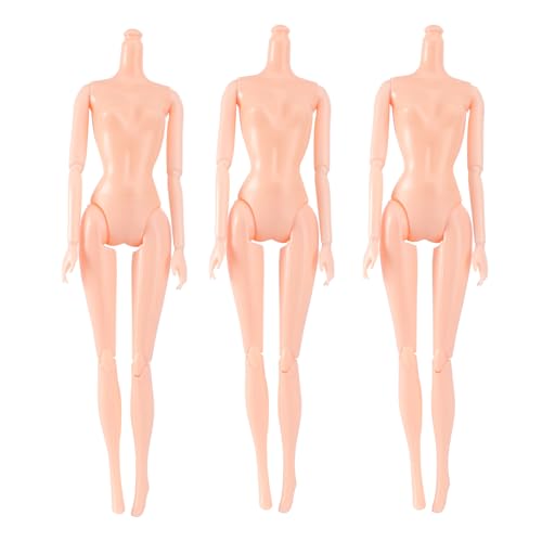 HEALLILY Pack of 3 Nude 26cm Plastic Flexible Rotation 12 Moveable Joints Doll Toy Doll Accessory Naked Body Toy Female Figure