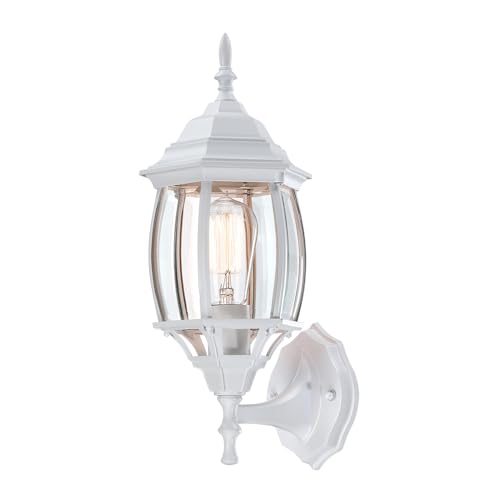 Image of 16.8 Inch White Outdoor Wall Light, Outside Porch Sconce White Outdoor Light Fixture for House Front Door Wall Lantern with Vintage Design, Garage Balcony, E26