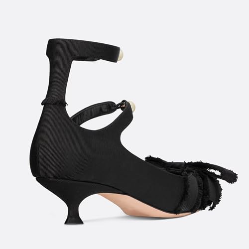 Kitten Heels for Women Pearl Stretch Strap Pumps Shoes Bow Pointed Closed Toe Low Heels Fashion Party Dress High Heels3