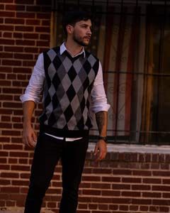 Pj Paul Jones Mens Argyle Sweater Vest Slim Fit V-Neck Lightweight Pullover Vest Black L #TOP1