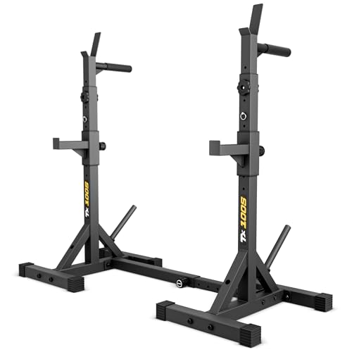 TREX SPORT Langhantelständer Squat Rack TX-100S | Hantelablage höhenverstellbar mit Sicherheitsablage, Dip-Griffen und Hantelscheibenaufnahmen bis 250 kg aus Metall