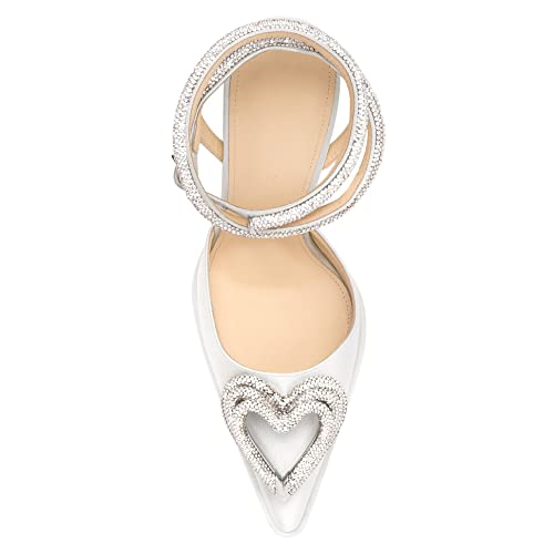 Vertundy Women's Platform Rhinestone Pumps - Ankle Strap Closed Pointed Toe Chunky Heel Satin Triple Heart Fashion Dress Shoes2