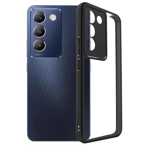 Image of REALCASE Back Cover Case for Vivo T3 5G / Vivo Y200e 5G | Slim Fit Hard PC Back & Soft TPU Bumper | Protective Shockproof Scratch Resistant Case for Vivo T3 5G / Vivo Y200e 5G (Black+Clear)