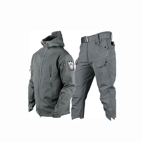 Wygwlg Zweiteiliges Skianzug-Set Für Herren, Herren-Winter-Wasserdichter, Winddichter Kapuzen-Schneemantel, 2-teilig, Snowboard-Schneeanzüge, Inklusive Armband, Gürtel (Color : Gris, Size : 3XL)