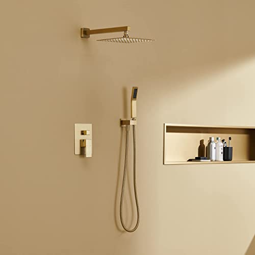 Ensemble de douche pluie 25cm et douchette main avec robinet mural dore - 8