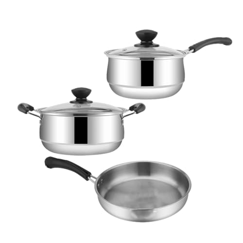 Set de olas y libras con recubrimiento antiadherente, olla de cocina y sartén | 3 piezas de utensilios de cocina de sartenes de cocina, ollas de acero inoxidable para la cocina, ollas y sartenes no