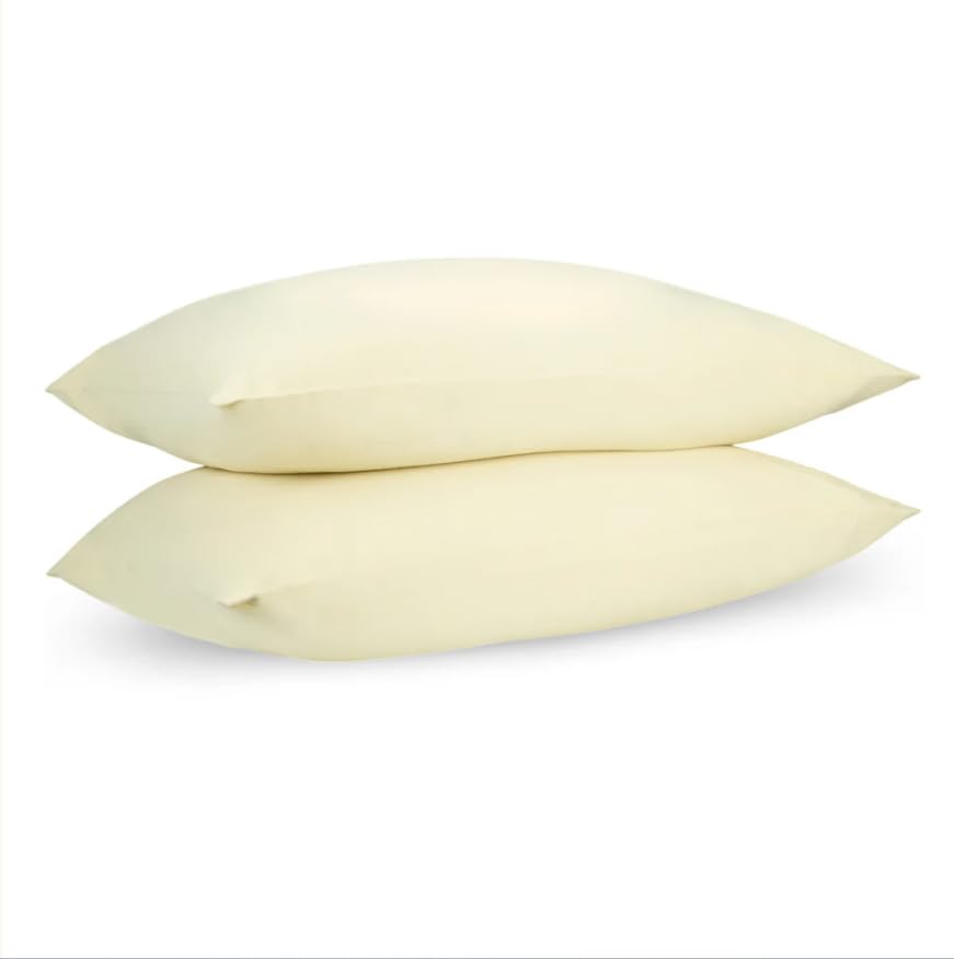 Image of Loom Butter Yellow Fitted Percale Temperature Regulating Bedsheet Set - 100% Cotton, Soft Bedsheet 106x106 in + Pillow Covers 18x27 in, Lightweight Bed Linen for All Seasons