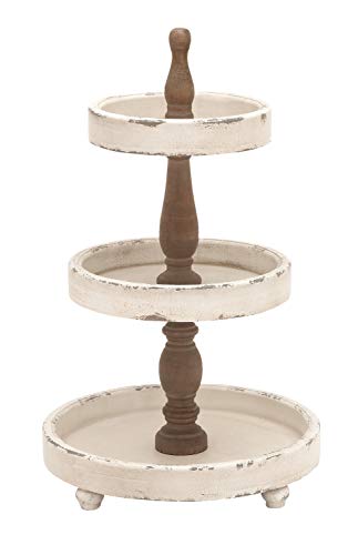 Deco 79 Wood 3 Tiered Tiered Server, 15" X 15" X 24", White #TOP30