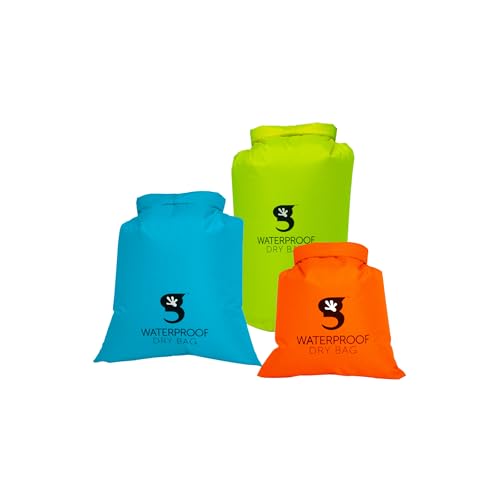 geckobrands Bolsas Secas Compactas y Resistentes, Pack de 3 - Verde (L), Azul (M), Naranja (S) - Impermeables para Camping, Senderismo y Viajes miniatura 1
