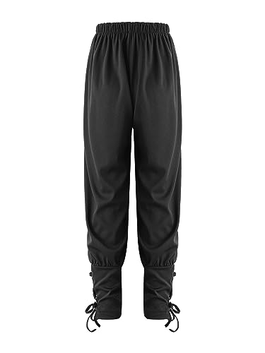 Kids Boys Medieval Renaissance Pirate Pants Elastic Waist Viking Pants Casual Ankle Banded Cuff Trousers
