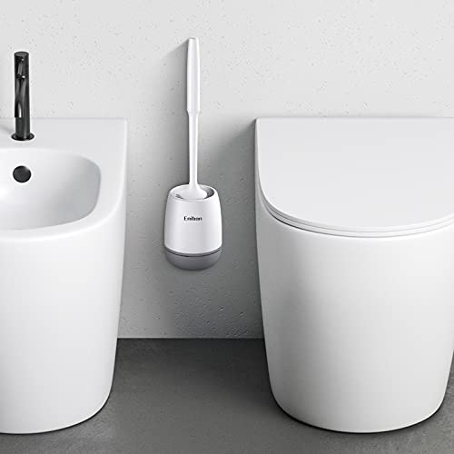 Image of Silicone Toilet Brush and Holder, Bathroom Toilet Bowl Cleaner Brush with No Scratch TPR Soft Bristles, Vented Holder and Anti-Slip Handle, Wall Mount /Freestanding, Grey
