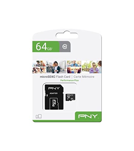 PNY Performance Plus Carte Mémoire microSDXC 64 Go, Classe 10 + Adaptateur SD
