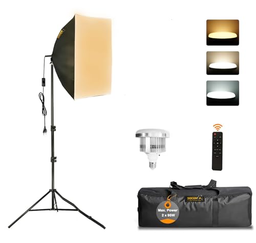 Softbox Set Fotostudio 85W 40 x 40 cm Softbox LED Beleuchtung Set with E27 3000-6500K Studio Lights Vollverstellbare lichtstativ für YouTube Tiktok Videoaufnahmen Studio Porträts Fotografie