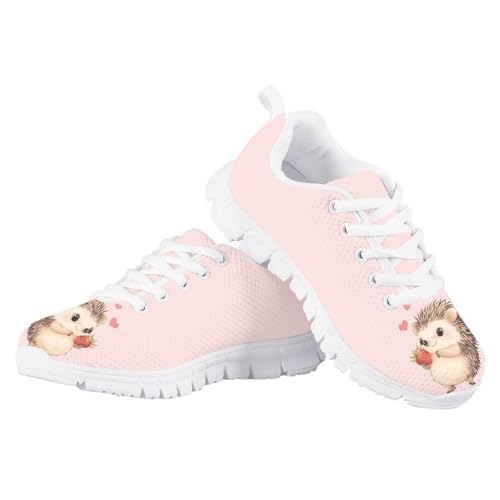 Kids Shoes Boys Girls Cute Hedgehog Stylish Lace-up Tennis Sneakers Fashion Comfort Lightweight Elastic Rubber Sole Travel Shoes for Gym US Big Kid 2 White Sole