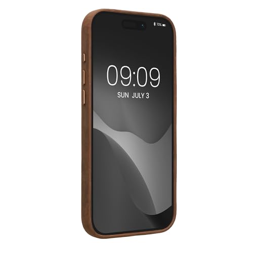 Image of kalibri Case Compatible with Apple iPhone 16 Pro Max - Case Smooth Genuine Leather Hard Case Anti Slip Cover - Brown