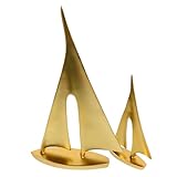 ROMISBABA Figuras de Barco Doradas de Resina 2 Piezas Decoración Náutica Moderna para Sala de Estar Oficina y Centro de Mesa Costero Figuras de Barco Pequeñas para Estantes y Muebles