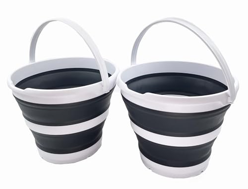 SAMMART 10L zusammenklappbarer Kunststoffeimer – Faltbare runde Wanne – tragbarer Angelwassereimer – platzsparender Outdoor-Wassertopf, Größe 33 cm Durchmesser (Weiß/Kohleschwarz)