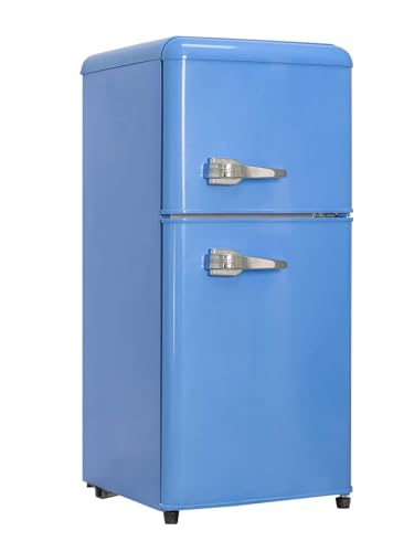 Image of Anukis Compact Refrigerator with Freezer, 3.2 Cu.Ft 2 Door Mini Fridge for Apartment, Dorm, Office, Family, Basement, Garage - Retro Blue