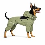 LOVELONGLONG Fleece-Lined Dog Raincoat with Removable Hood – Waterproof Winter Full Body Dog Jacket – Windproof Snowproof Cold-Weather Suit – Green-F 4XL